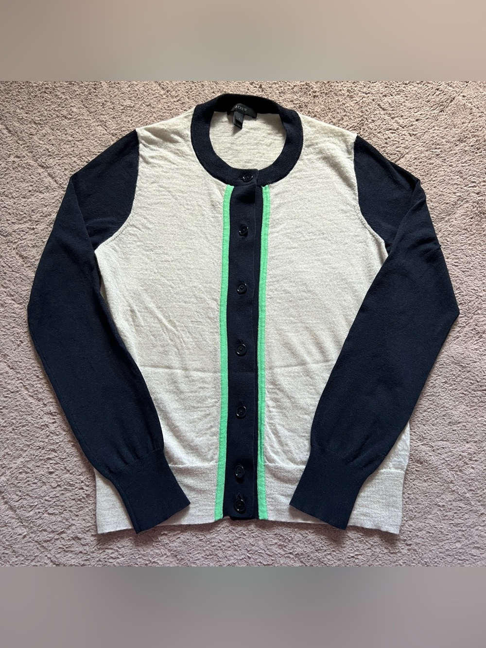 J. Crew Color Block Merino Wool Blend Cardigan Preppy Minimalist‎ Academia Sz S